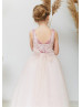 Scoop Neck Velvet Lace Tulle V Back Flower Girl Dress